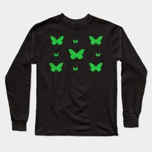 Green Faux Glitter Butterflies Long Sleeve T-Shirt